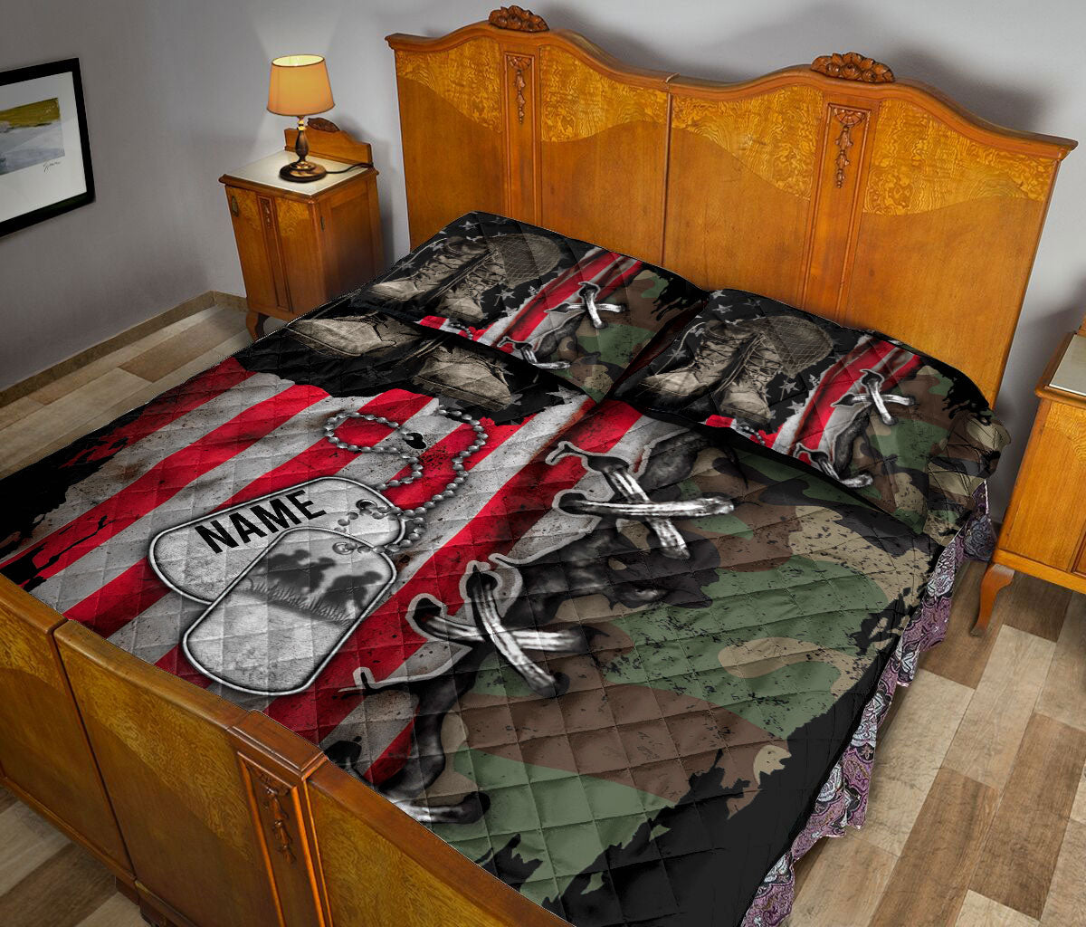 Ohaprints-Quilt-Bed-Set-Pillowcase-Veteran-Boots-Soldier-Backpack-Boost-Military-Army-Custom-Personalized-Name-Blanket-Bedspread-Bedding-1095-King (90'' x 100'')