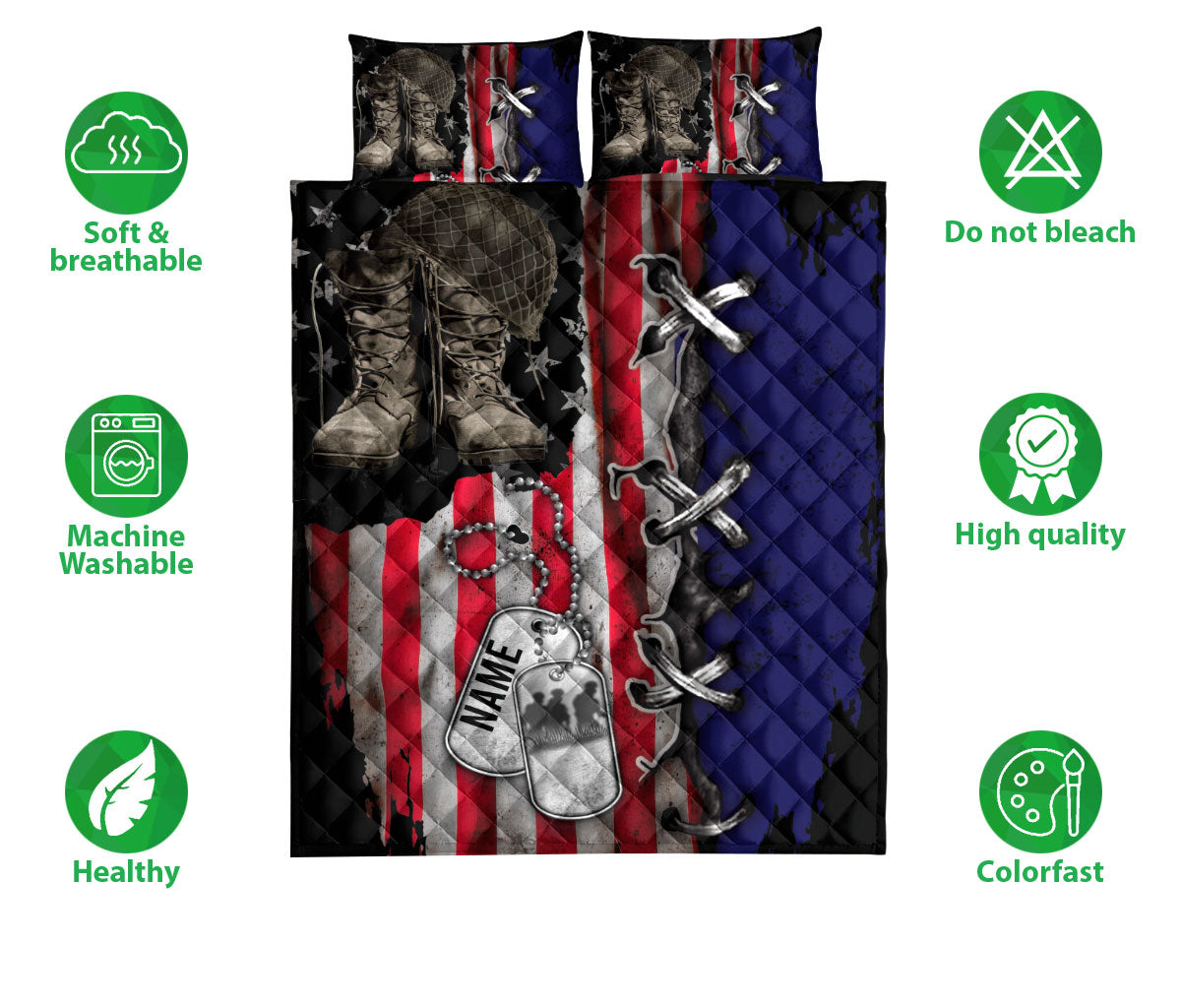 Ohaprints-Quilt-Bed-Set-Pillowcase-Soldier-Backpack-Veteran-Boots-Hat-Army-Military-Custom-Personalized-Name-Blanket-Bedspread-Bedding-2858-Double (70'' x 80'')