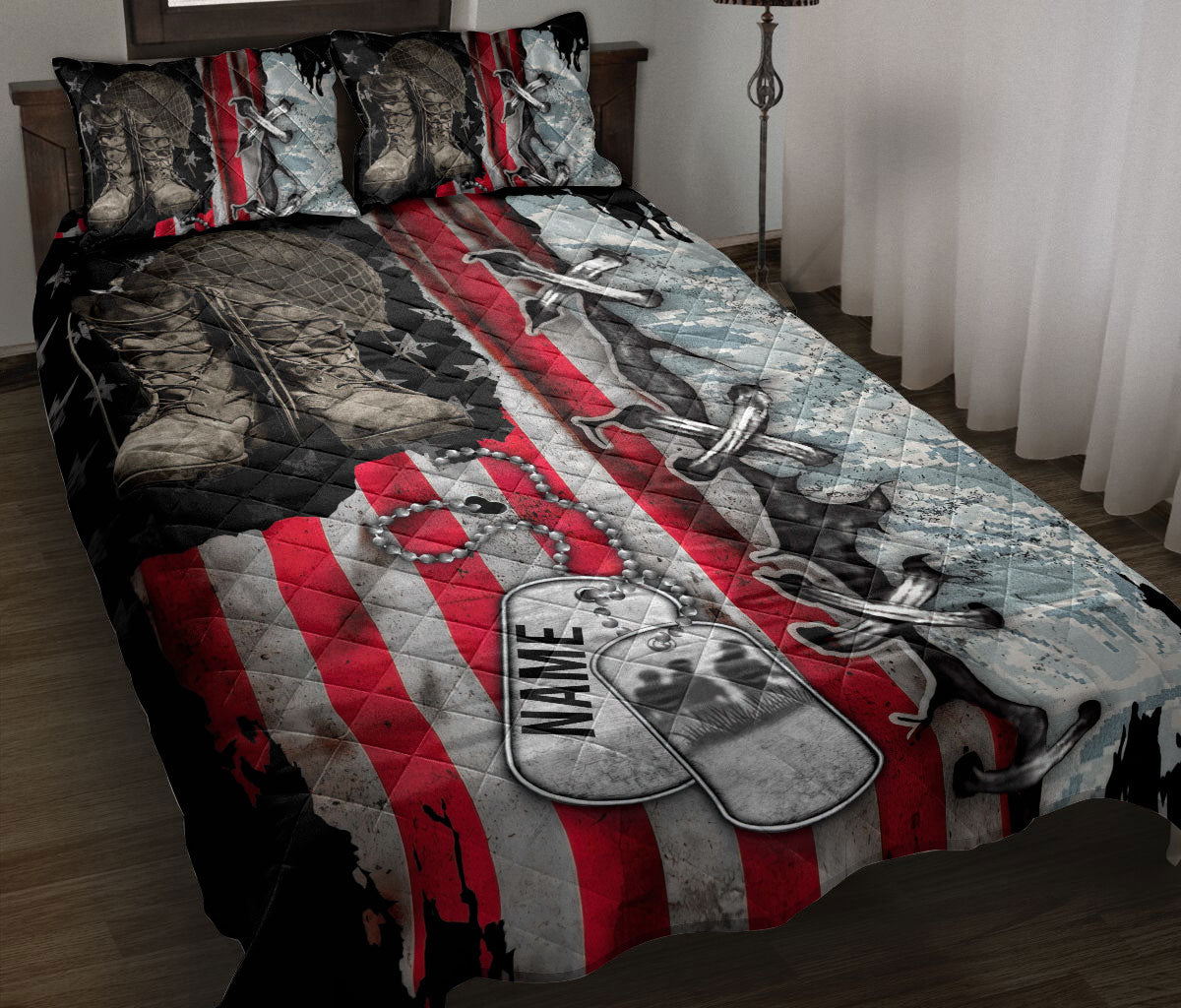 Ohaprints-Quilt-Bed-Set-Pillowcase-Veteran-Boots-Soldier-Backpack-Boost-Army-Gift-Custom-Personalized-Name-Blanket-Bedspread-Bedding-507-Throw (55'' x 60'')