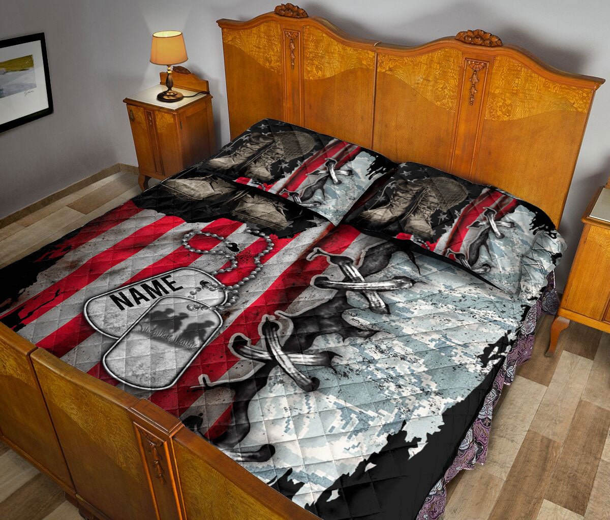 Ohaprints-Quilt-Bed-Set-Pillowcase-Veteran-Boots-Soldier-Backpack-Boost-Army-Gift-Custom-Personalized-Name-Blanket-Bedspread-Bedding-507-King (90'' x 100'')