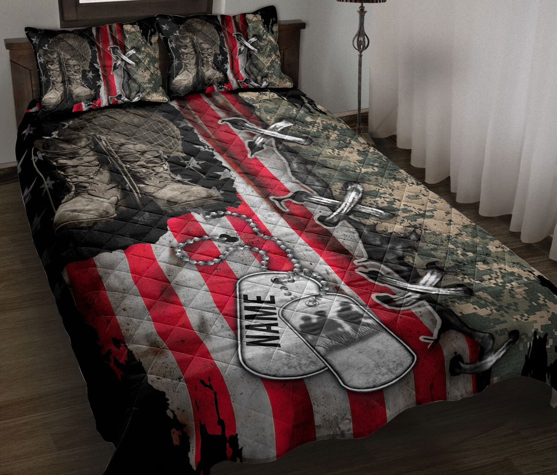 Ohaprints-Quilt-Bed-Set-Pillowcase-Veteran-Boots-&-Hat-Soldier-Backpack-Boost-Army-Gift-Custom-Personalized-Name-Blanket-Bedspread-Bedding-1096-Throw (55'' x 60'')