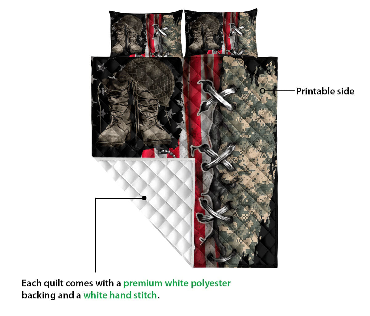 Ohaprints-Quilt-Bed-Set-Pillowcase-Veteran-Boots-&-Hat-Soldier-Backpack-Boost-Army-Gift-Custom-Personalized-Name-Blanket-Bedspread-Bedding-1096-Queen (80'' x 90'')