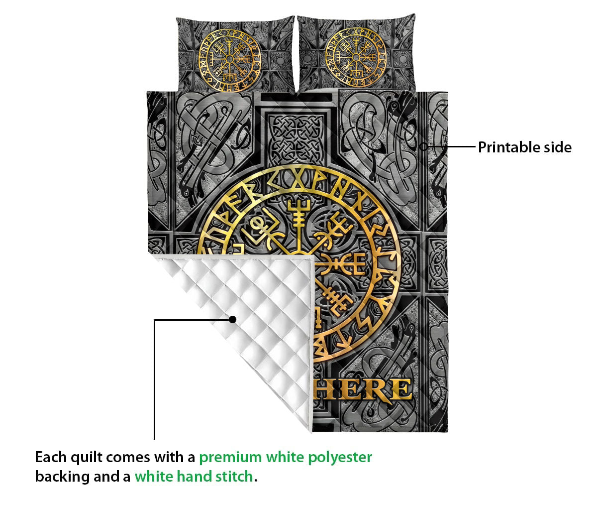 Ohaprints-Quilt-Bed-Set-Pillowcase-Viking-Celtic-Compass-Vegvisir-Circle-Norse-Runes-Custom-Personalized-Name-Blanket-Bedspread-Bedding-3314-Queen (80'' x 90'')