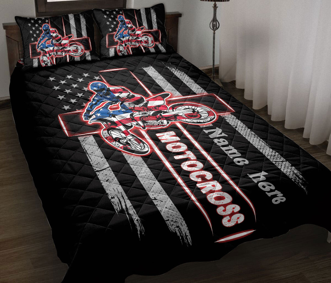 Ohaprints-Quilt-Bed-Set-Pillowcase-Motocross-Lover-Christian-Jesus-Cross-American-Flag-Custom-Personalized-Name-Blanket-Bedspread-Bedding-508-Throw (55'' x 60'')