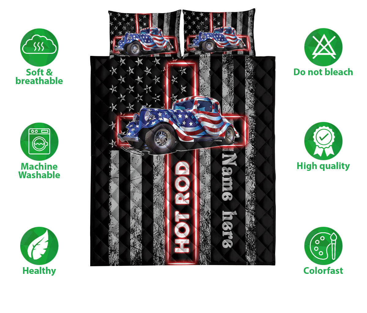 Ohaprints-Quilt-Bed-Set-Pillowcase-Hot-Rod-Lover-Christian-Jesus-Cross-American-Us-Flag-Custom-Personalized-Name-Blanket-Bedspread-Bedding-2267-Double (70'' x 80'')