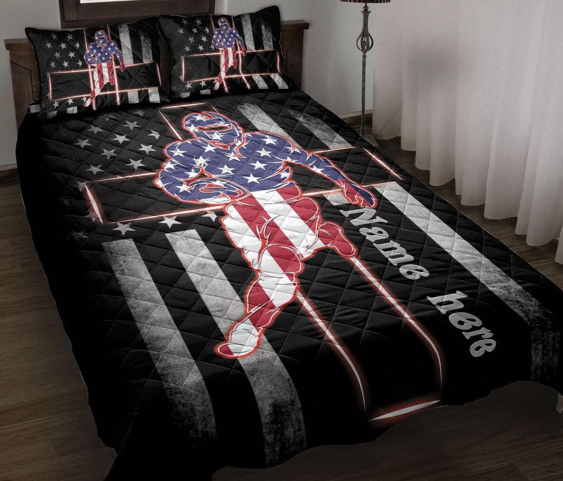 Ohaprints-Quilt-Bed-Set-Pillowcase-Football-Player-Christian-Jesus-Cross-American-Flag-Custom-Personalized-Name-Blanket-Bedspread-Bedding-2860-Throw (55'' x 60'')