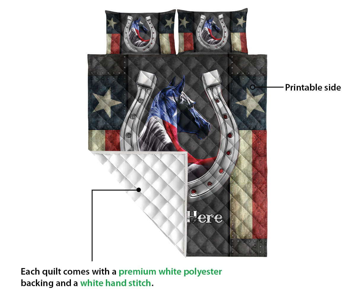 Ohaprints-Quilt-Bed-Set-Pillowcase-Texas-Flag-Horse-Lover-Horseshoe-Wild-West-Western-Custom-Personalized-Name-Blanket-Bedspread-Bedding-1098-Queen (80'' x 90'')