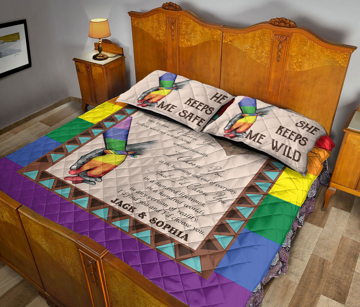 Ohaprints-Quilt-Bed-Set-Pillowcase-Lgbt-I-Choose-You-Couple-Love-Pride-Custom-Personalized-Name-Blanket-Bedspread-Bedding-783-Queen (80'' x 90'')