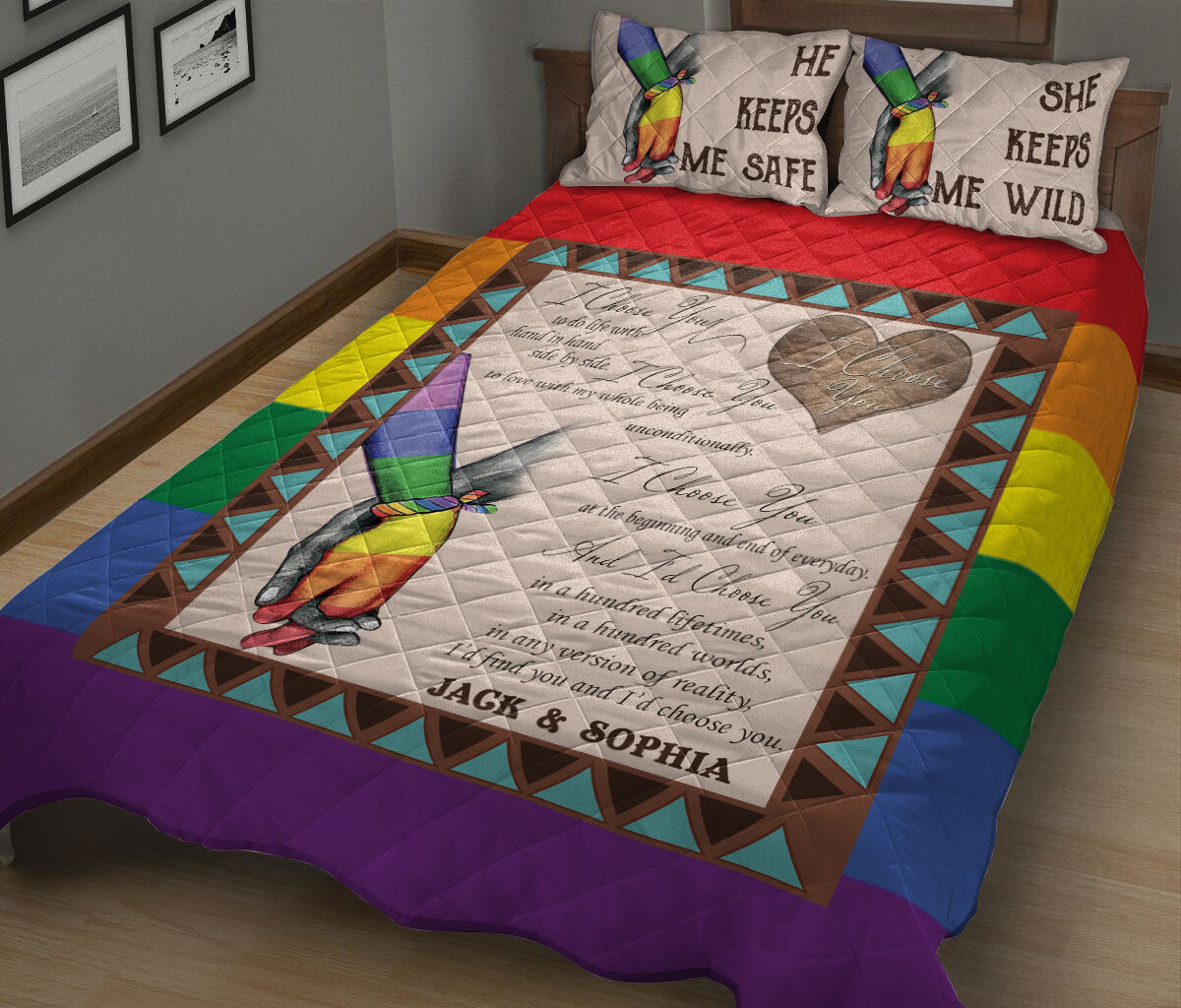 Ohaprints-Quilt-Bed-Set-Pillowcase-Lgbt-I-Choose-You-Couple-Love-Pride-Custom-Personalized-Name-Blanket-Bedspread-Bedding-783-King (90'' x 100'')