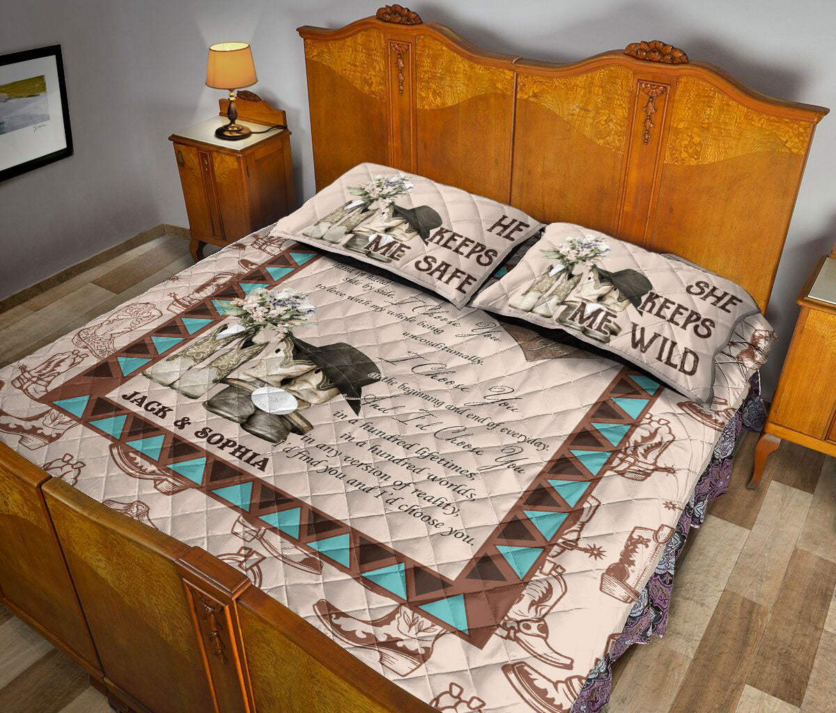 Ohaprints-Quilt-Bed-Set-Pillowcase-Country-Cowboy-Cowgirl-I-Choose-You-Couple-Love-Gift-Custom-Personalized-Name-Blanket-Bedspread-Bedding-659-Queen (80'' x 90'')