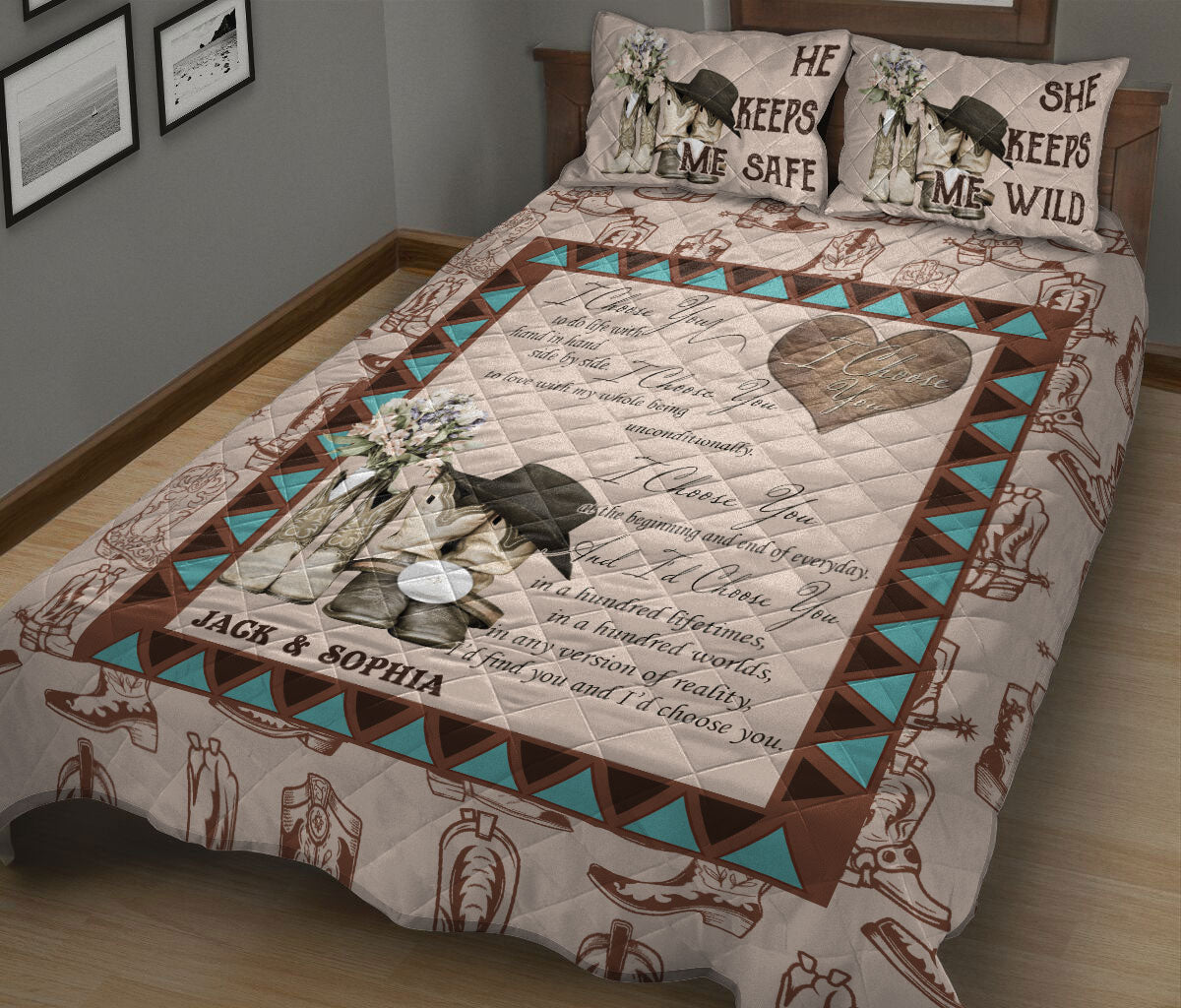 Ohaprints-Quilt-Bed-Set-Pillowcase-Country-Cowboy-Cowgirl-I-Choose-You-Couple-Love-Gift-Custom-Personalized-Name-Blanket-Bedspread-Bedding-659-King (90'' x 100'')