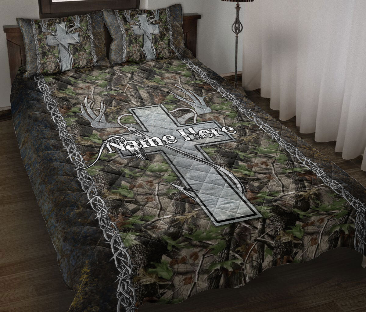 Ohaprints-Quilt-Bed-Set-Pillowcase-Fishing-Hunting-Cross-Christian-Gift-Custom-Personalized-Name-Blanket-Bedspread-Bedding-2984-Throw (55'' x 60'')