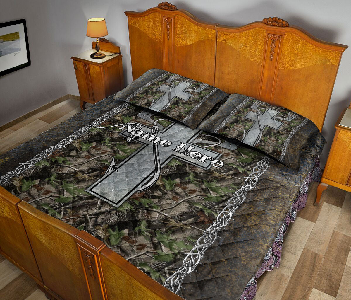 Ohaprints-Quilt-Bed-Set-Pillowcase-Fishing-Hunting-Cross-Christian-Gift-Custom-Personalized-Name-Blanket-Bedspread-Bedding-2984-Queen (80'' x 90'')