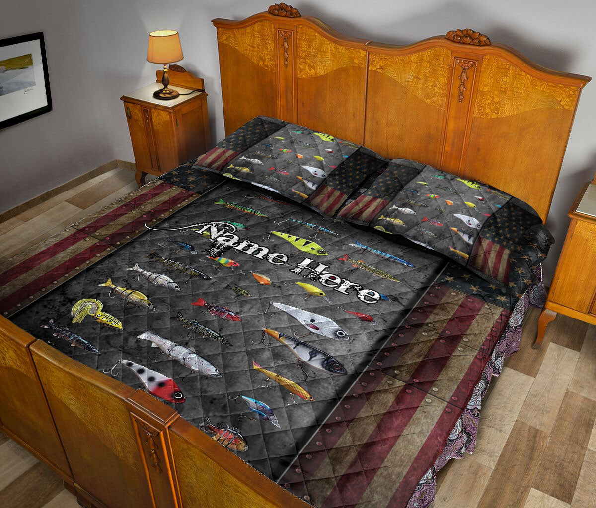Ohaprints Quilt Bed Set Pillowcase Fishing Lure American Flag - OhaPrints