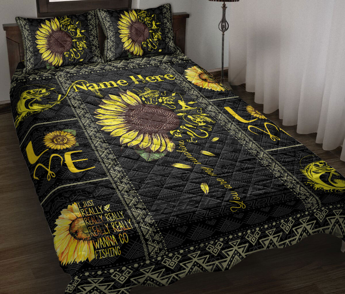 Ohaprints-Quilt-Bed-Set-Pillowcase-Fishing-Fisherman-Sunflower-Floral-Pattern-Custom-Personalized-Name-Blanket-Bedspread-Bedding-1242-Throw (55'' x 60'')