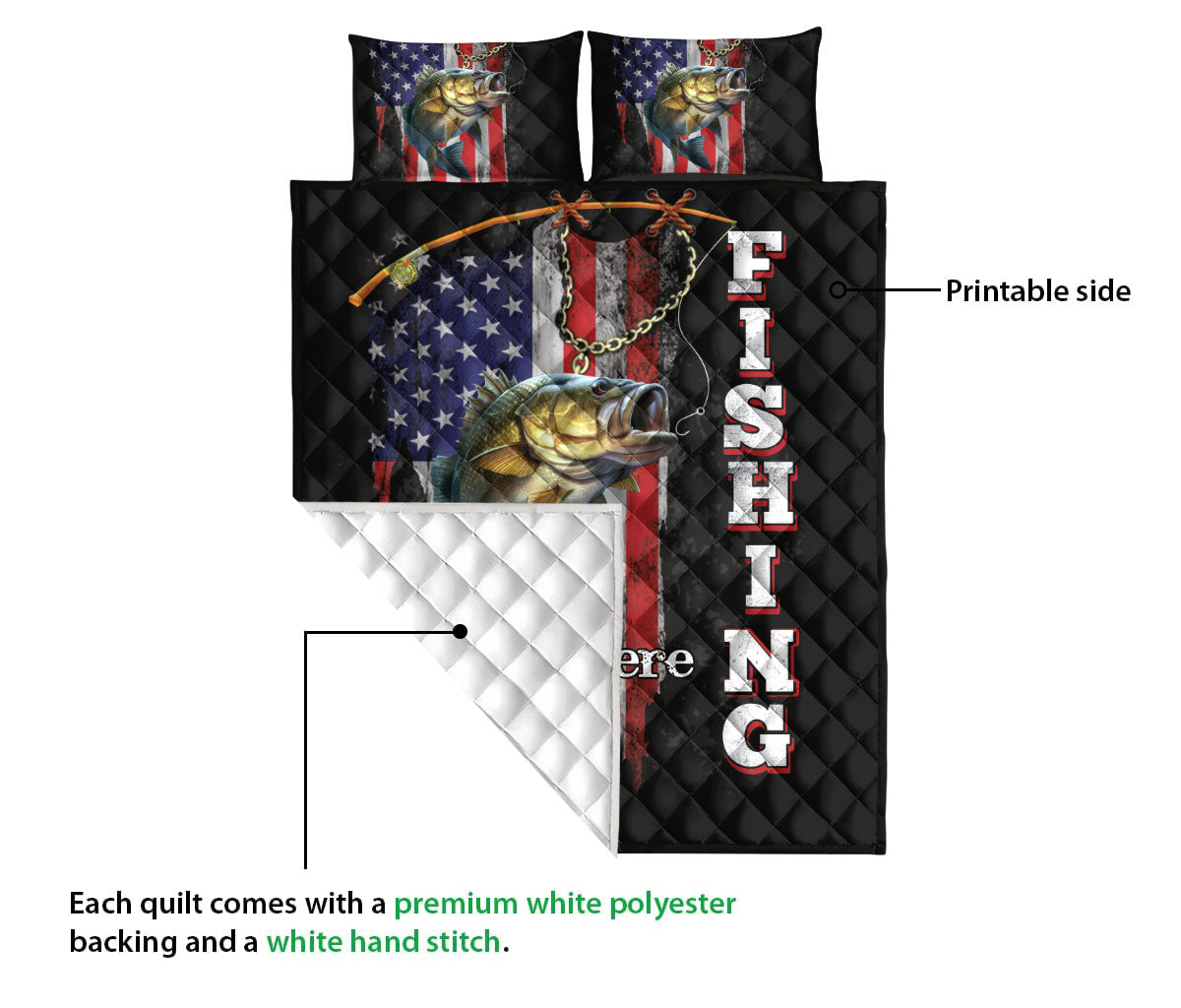 Ohaprints-Quilt-Bed-Set-Pillowcase-Fishing-Fisherman-Big-Bass-Fish-American-Flag-Pattern-Custom-Personalized-Name-Blanket-Bedspread-Bedding-3299-Queen (80'' x 90'')