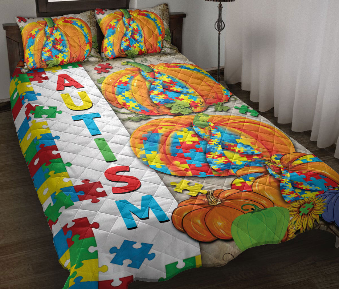 Ohaprints-Quilt-Bed-Set-Pillowcase-Autism-Awareness-Pumpkin-Ribbon-Pattern-Support-Gift-Blanket-Bedspread-Bedding-2462-Throw (55'' x 60'')