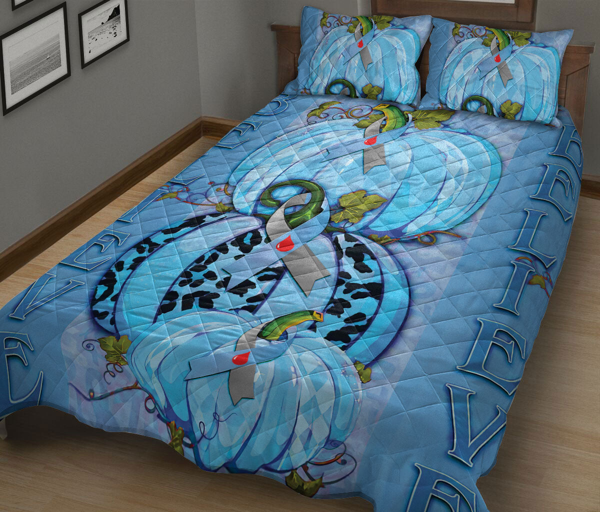 Ohaprints-Quilt-Bed-Set-Pillowcase-Diabetes-Awareness-Believe-Pumpkin-Pattern-Get-Well-Soon-Gift-Blanket-Bedspread-Bedding-784-King (90'' x 100'')