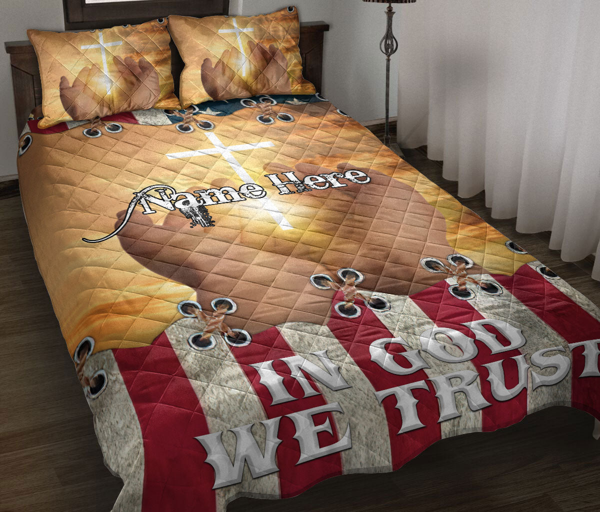 Ohaprints-Quilt-Bed-Set-Pillowcase-Jesus-Cross-Hand-In-God-We-Trust-Custom-Personalized-Name-Blanket-Bedspread-Bedding-1811-Throw (55'' x 60'')