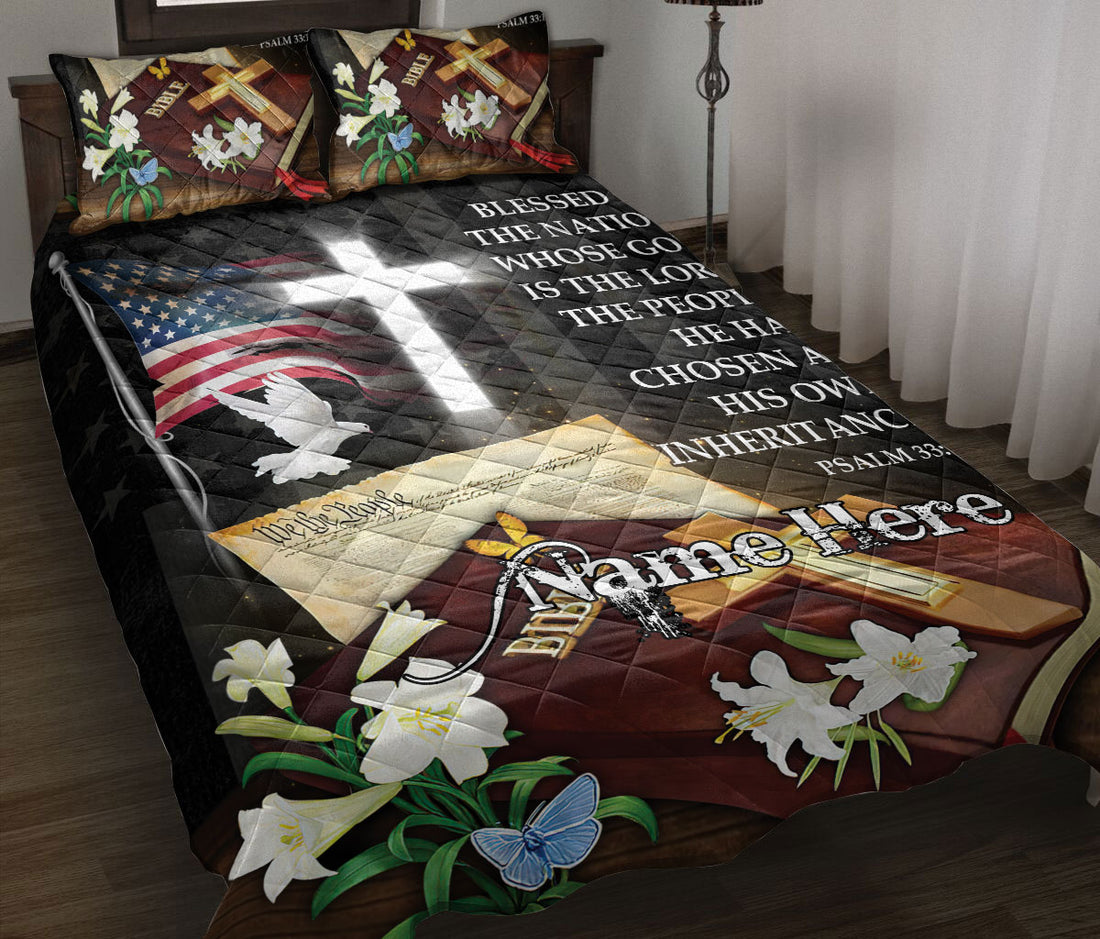 Ohaprints-Quilt-Bed-Set-Pillowcase-Blessed-Is-The-Nation-Whose-God-Is-The-Lord-Custom-Personalized-Name-Blanket-Bedspread-Bedding-1812-Throw (55'' x 60'')