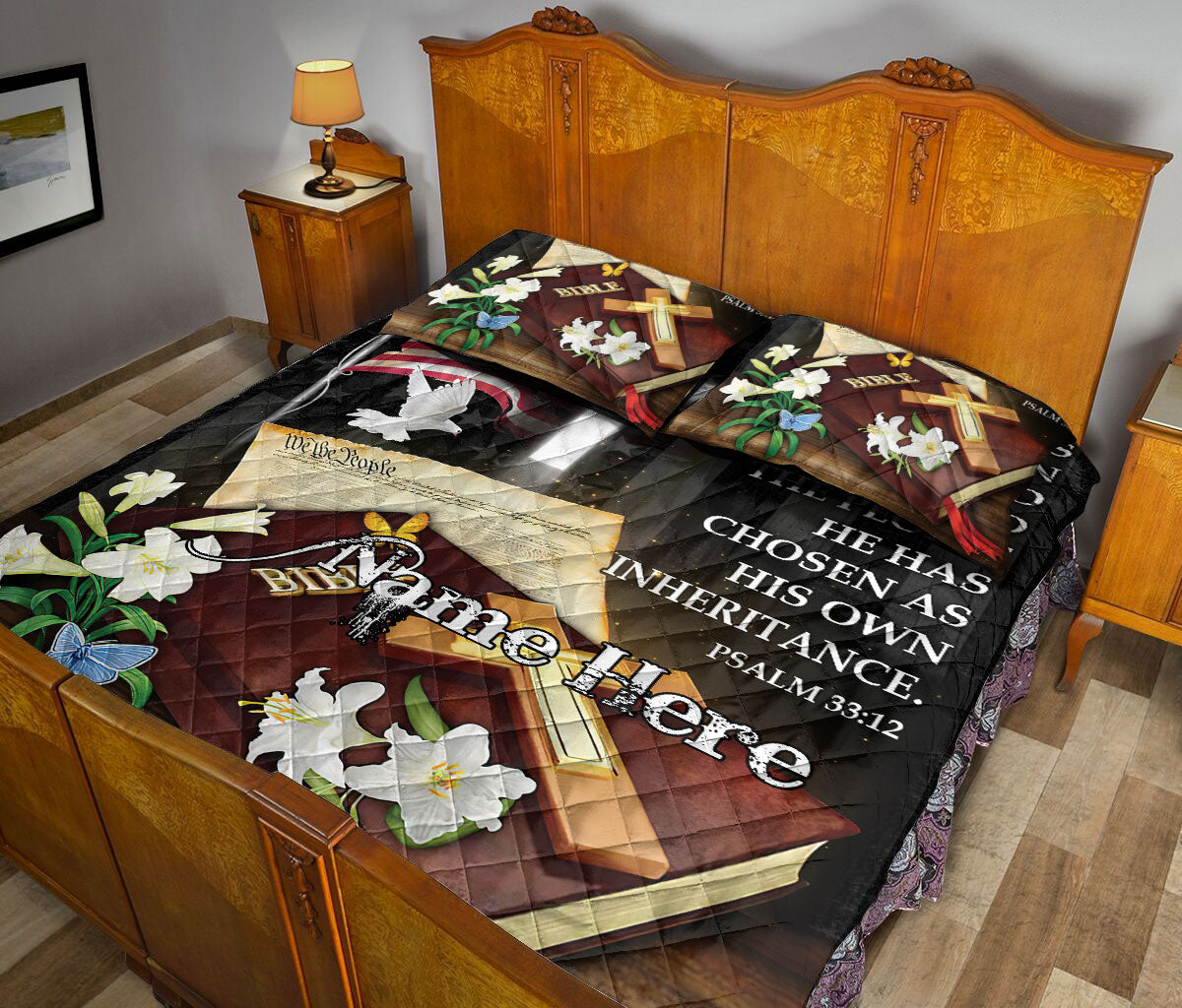 Ohaprints-Quilt-Bed-Set-Pillowcase-Blessed-Is-The-Nation-Whose-God-Is-The-Lord-Custom-Personalized-Name-Blanket-Bedspread-Bedding-1812-Queen (80'' x 90'')