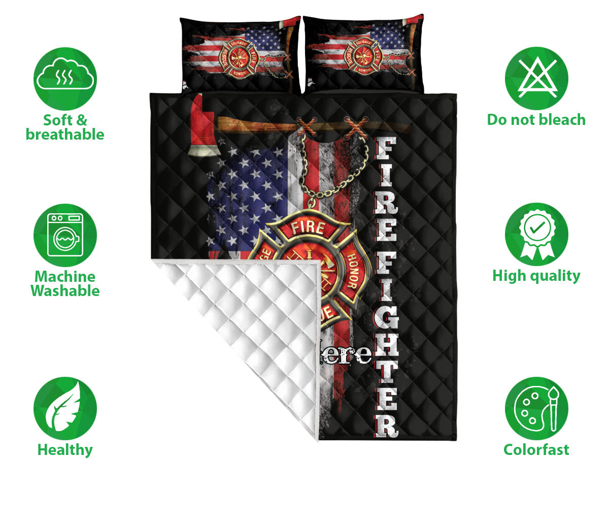 Ohaprints-Quilt-Bed-Set-Pillowcase-Firefighter-Thin-Red-Line-American-Flag-Pattern-Custom-Personalized-Name-Blanket-Bedspread-Bedding-3004-Double (70'' x 80'')