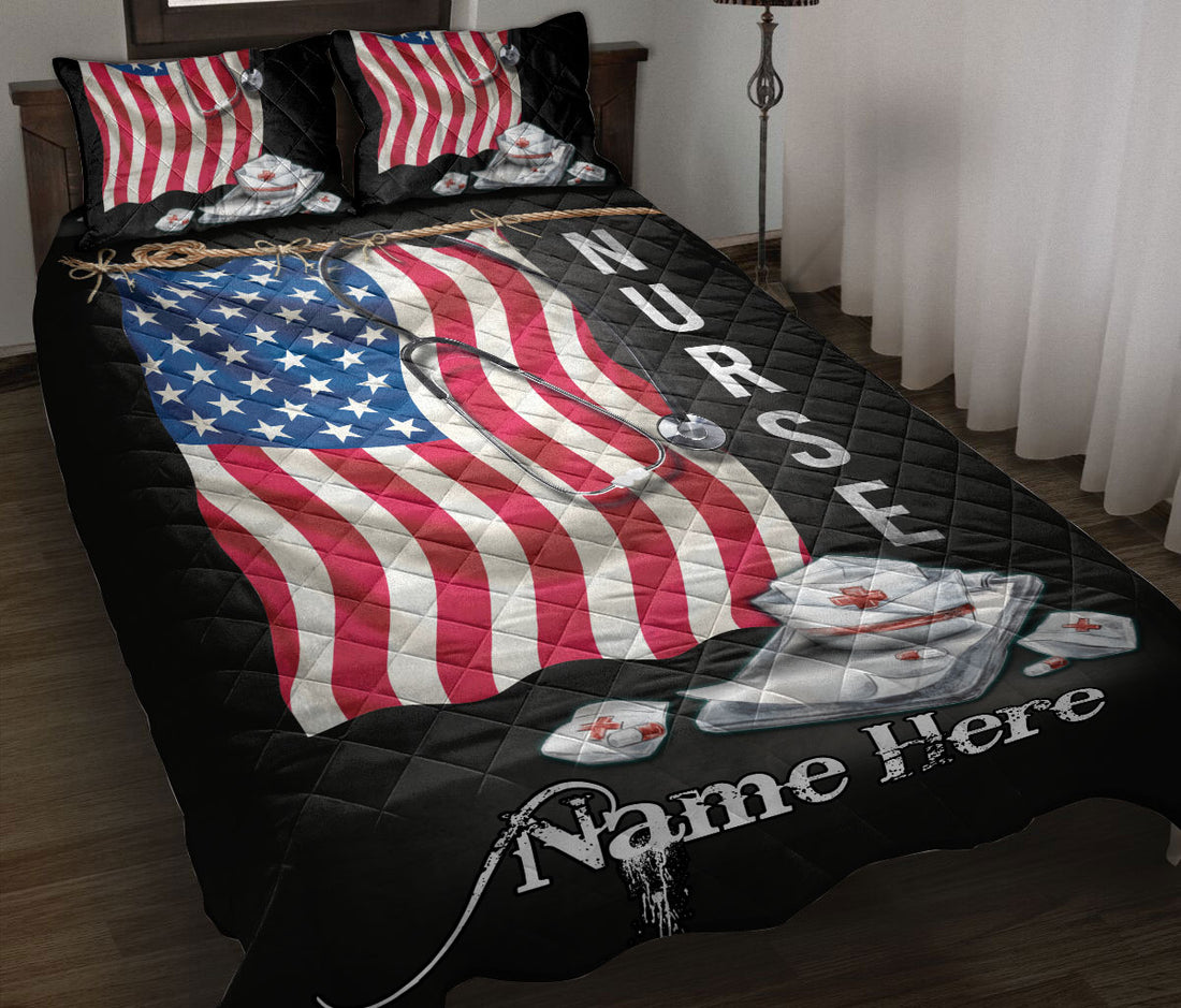 Ohaprints-Quilt-Bed-Set-Pillowcase-Nurse-Scrub-Life-American-Flag-Pattern-Custom-Personalized-Name-Blanket-Bedspread-Bedding-1953-Throw (55'' x 60'')