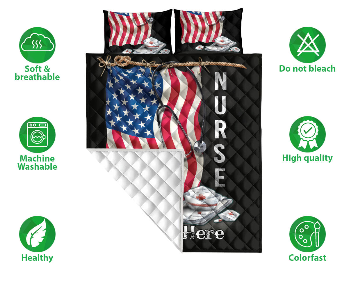 Ohaprints-Quilt-Bed-Set-Pillowcase-Nurse-Scrub-Life-American-Flag-Pattern-Custom-Personalized-Name-Blanket-Bedspread-Bedding-1953-Double (70'' x 80'')