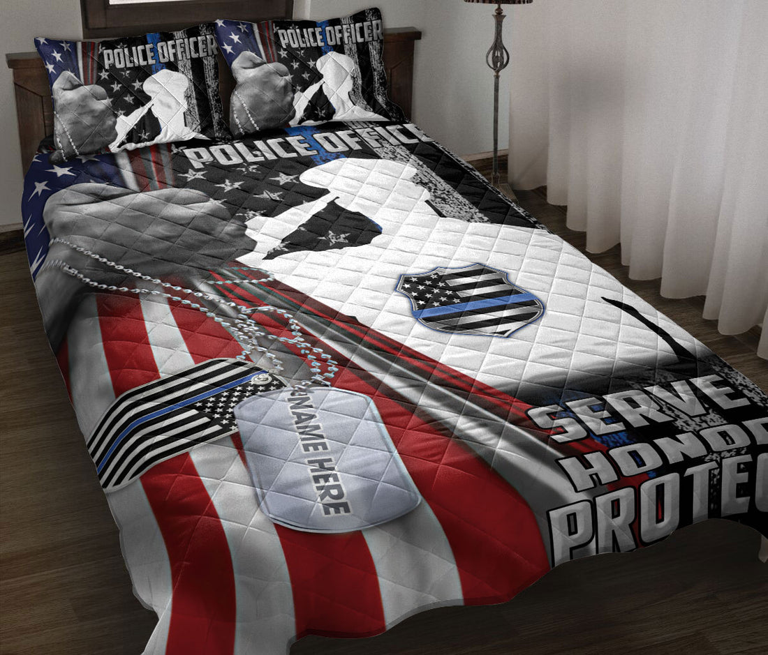 Ohaprints-Quilt-Bed-Set-Pillowcase-Police-Thin-Blue-Line-American-Flag-Pattern-Gift-Custom-Personalized-Name-Blanket-Bedspread-Bedding-1267-Throw (55'' x 60'')