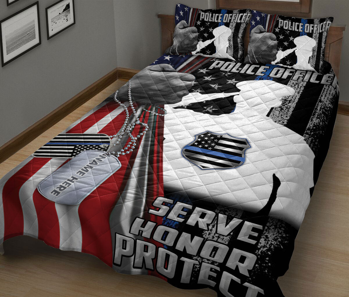 Ohaprints-Quilt-Bed-Set-Pillowcase-Police-Thin-Blue-Line-American-Flag-Pattern-Gift-Custom-Personalized-Name-Blanket-Bedspread-Bedding-1267-King (90'' x 100'')