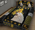 Ohaprints-Quilt-Bed-Set-Pillowcase-Cute-Great-Pyrenees-Gift-For-Dog-Puppy-Lover-Sunflower-Patchwork-Pattern-Black-Blanket-Bedspread-Bedding-1323-King (90'' x 100'')