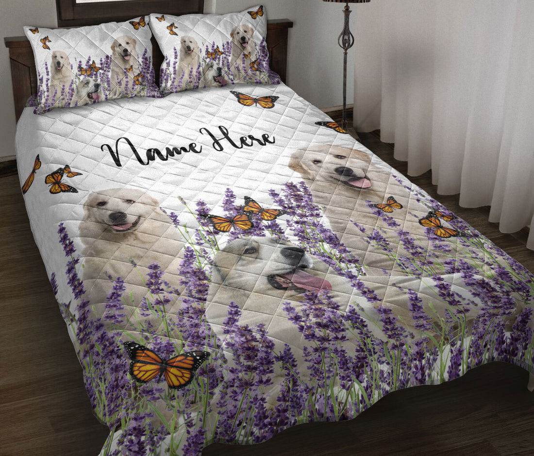 Ohaprints-Quilt-Bed-Set-Pillowcase-Cute-Great-Pyrenees-Dog-Lavender-Flower-Pattern-White-Custom-Personalized-Name-Blanket-Bedspread-Bedding-2256-Throw (55'' x 60'')