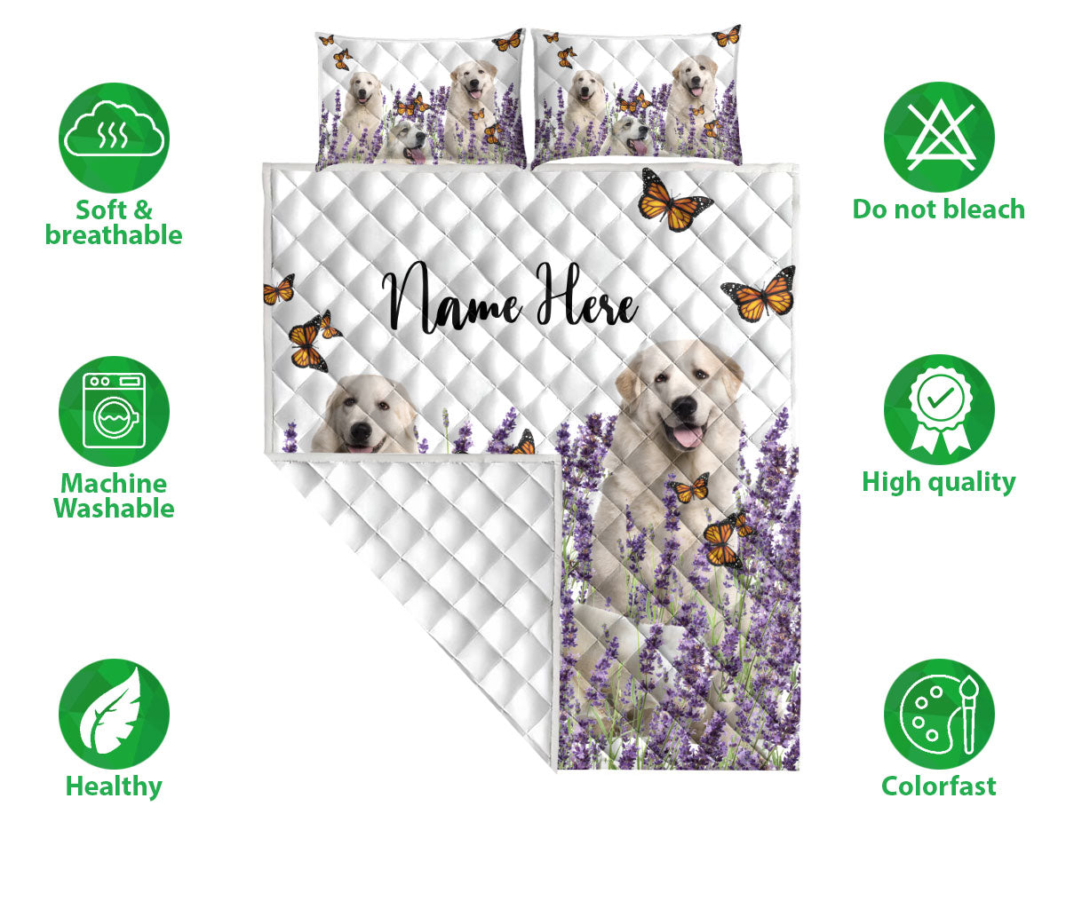 Ohaprints-Quilt-Bed-Set-Pillowcase-Cute-Great-Pyrenees-Dog-Lavender-Flower-Pattern-White-Custom-Personalized-Name-Blanket-Bedspread-Bedding-2256-Double (70'' x 80'')