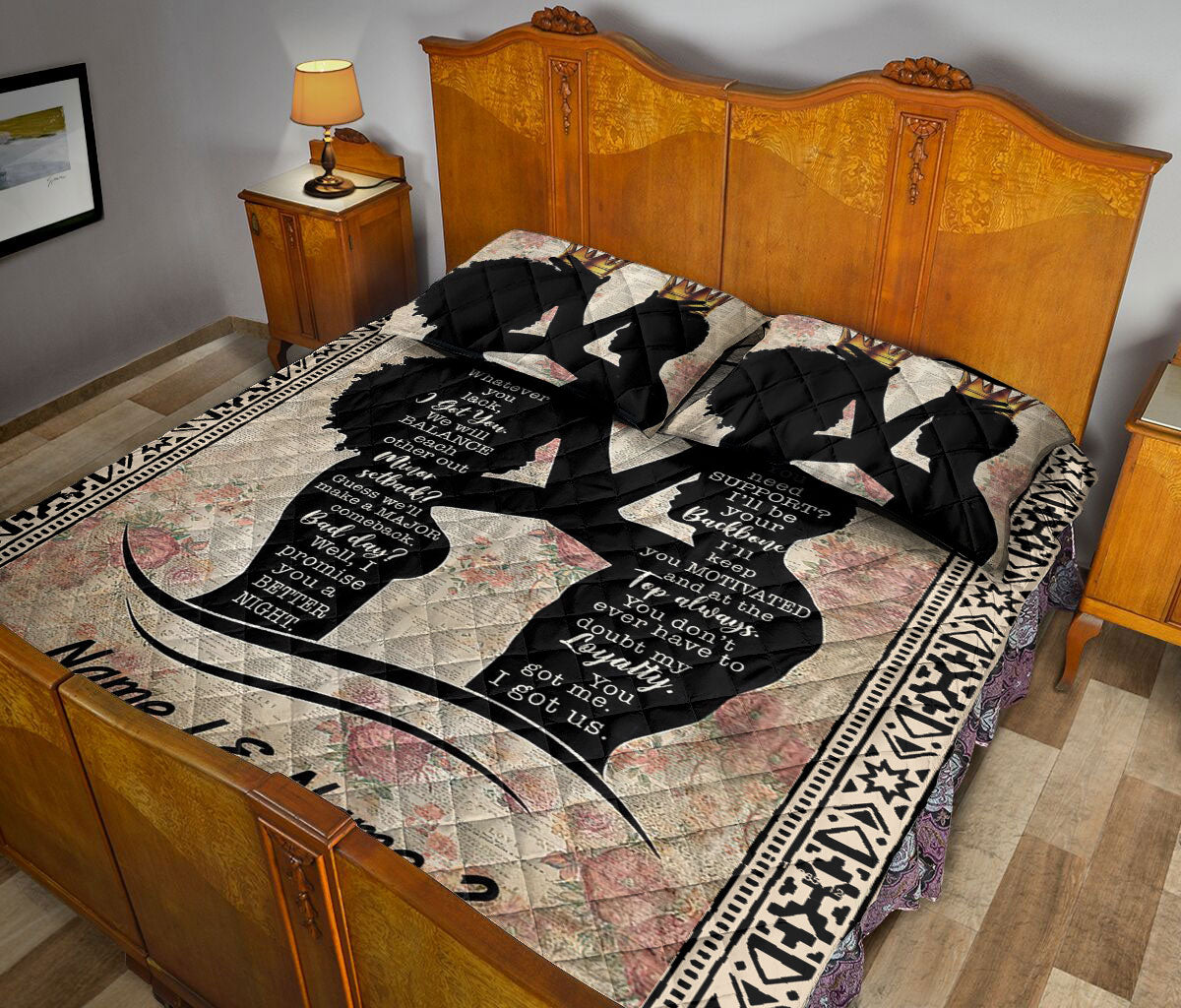 Ohaprints-Quilt-Bed-Set-Pillowcase-African-Afro-American-Black-Couple-Team-King-&-Queen-Custom-Personalized-Name-Blanket-Bedspread-Bedding-2253-Queen (80'' x 90'')