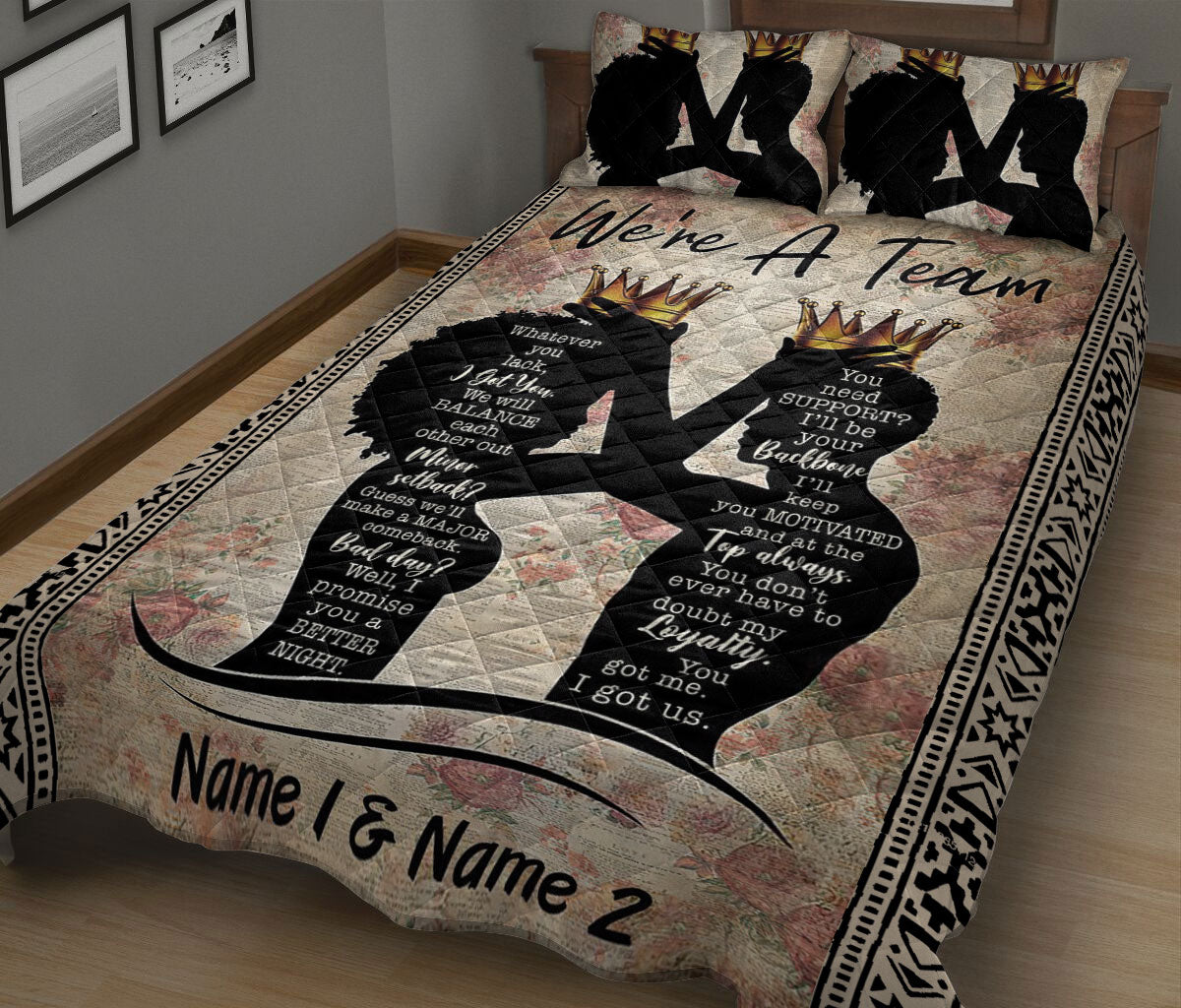 Ohaprints-Quilt-Bed-Set-Pillowcase-African-Afro-American-Black-Couple-Team-King-&-Queen-Custom-Personalized-Name-Blanket-Bedspread-Bedding-2253-King (90'' x 100'')