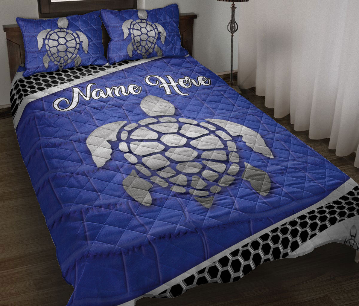 Ohaprints-Quilt-Bed-Set-Pillowcase-Blue-Sea-Turtle-Floral-Pattern-Gift-For-Turtle-Lover-Custom-Personalized-Name-Blanket-Bedspread-Bedding-1964-Throw (55'' x 60'')