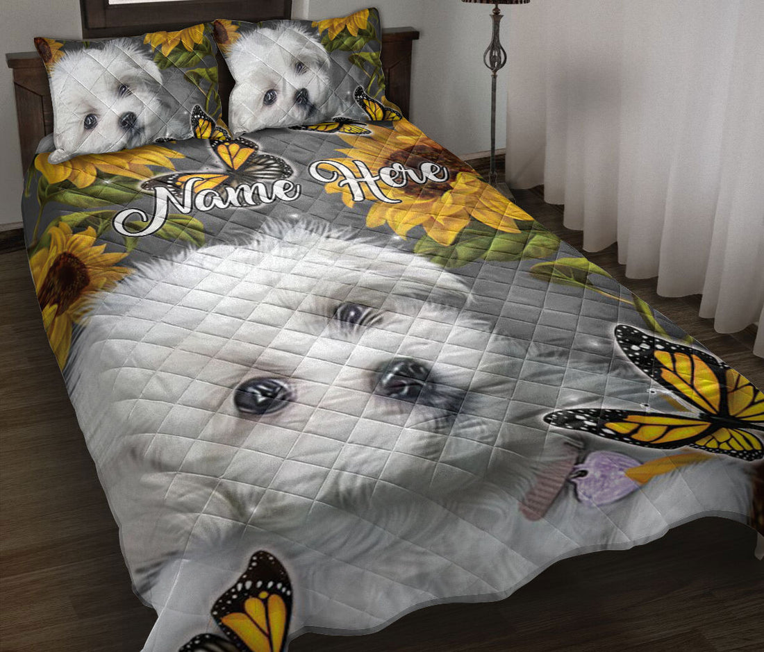 Ohaprints-Quilt-Bed-Set-Pillowcase-White-Shih-Tzu-Shitzu-Dog-Butterfly-Sunflower-Floral-Custom-Personalized-Name-Blanket-Bedspread-Bedding-135-Throw (55'' x 60'')