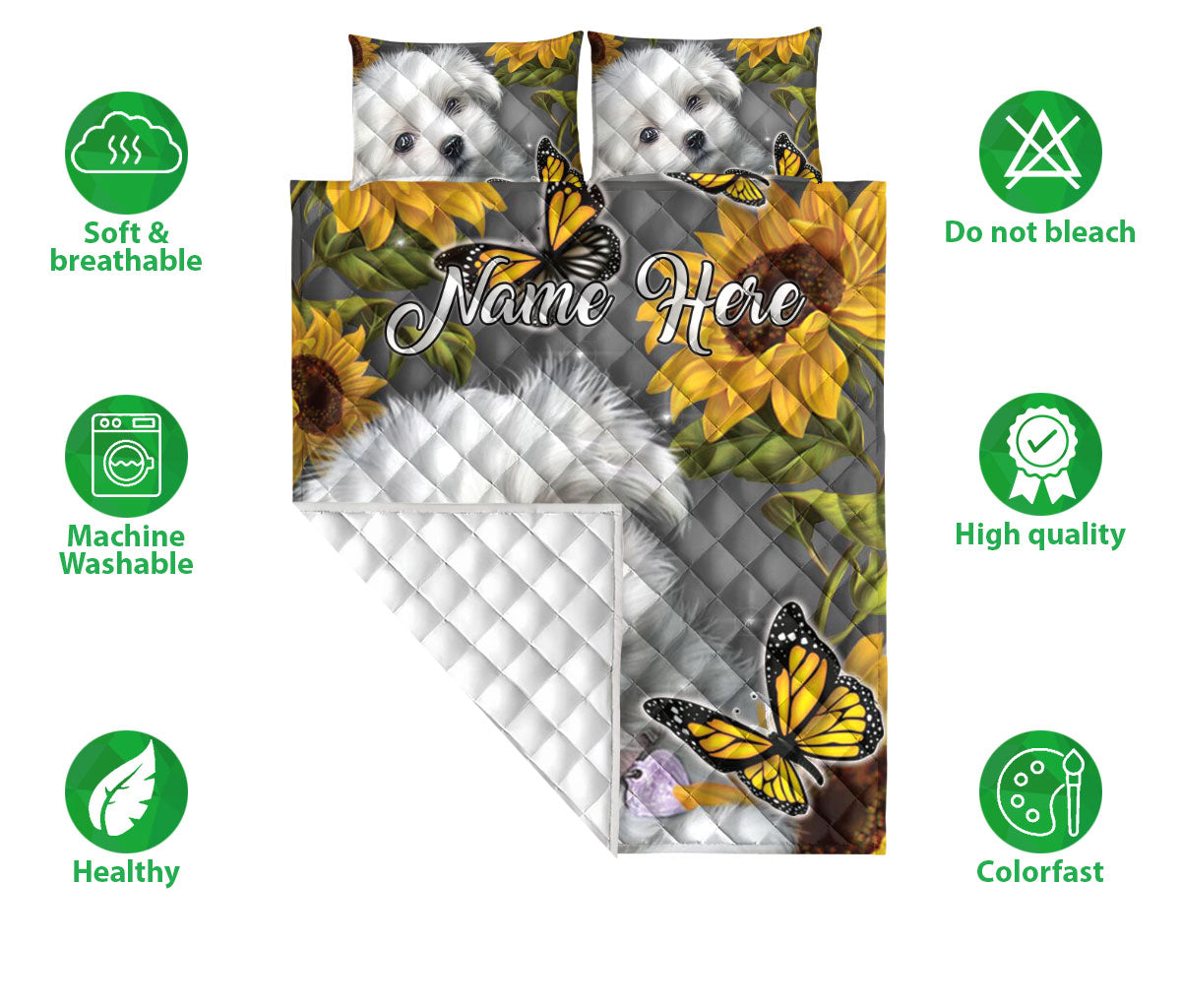 Ohaprints-Quilt-Bed-Set-Pillowcase-White-Shih-Tzu-Shitzu-Dog-Butterfly-Sunflower-Floral-Custom-Personalized-Name-Blanket-Bedspread-Bedding-135-Double (70'' x 80'')