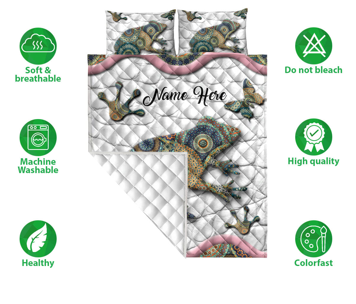 Ohaprints-Quilt-Bed-Set-Pillowcase-Frog-Mandala-Floral-Pattern-Gift-For-Animal-Lover-Custom-Personalized-Name-Blanket-Bedspread-Bedding-2450-Double (70'' x 80'')