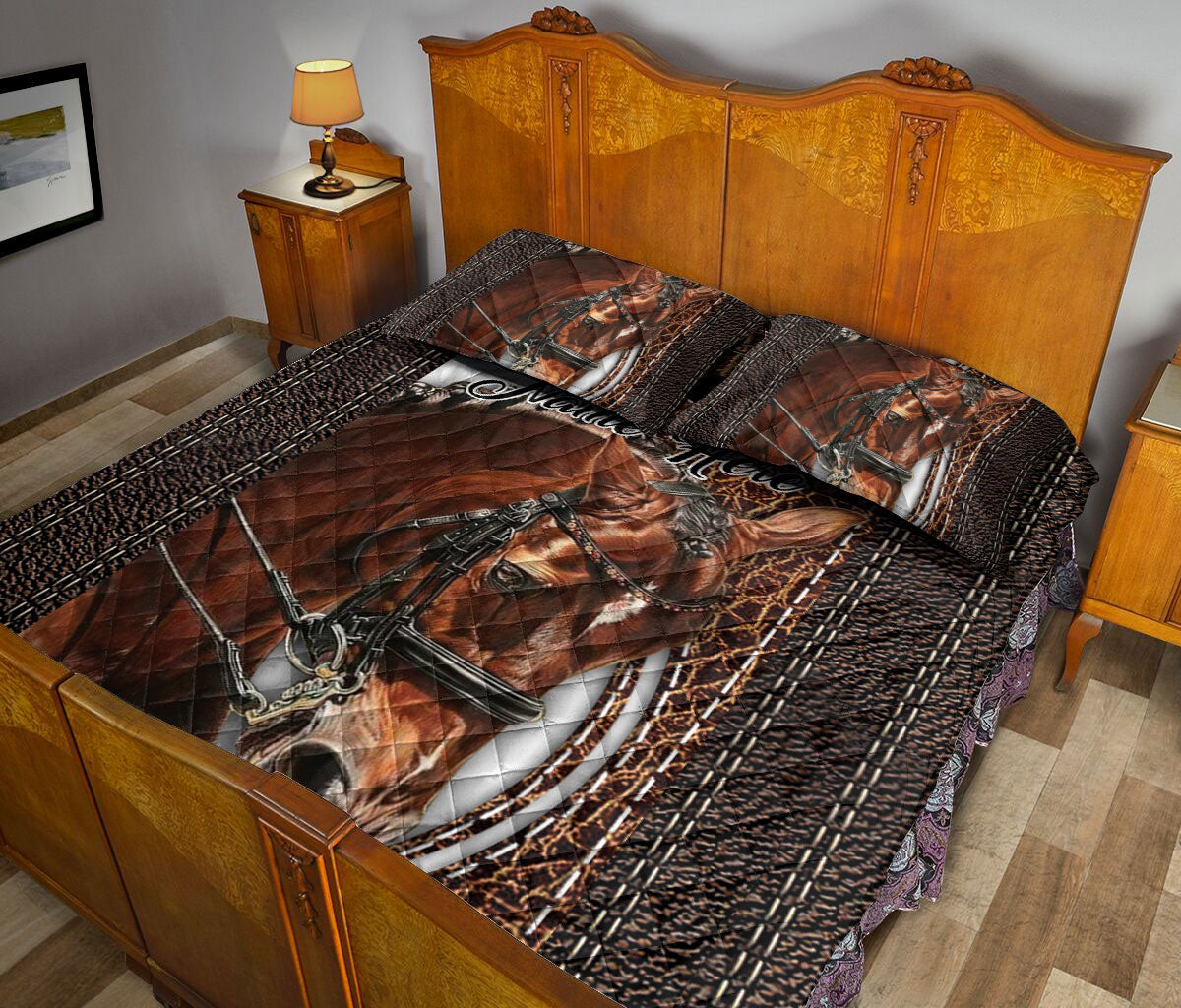 Ohaprints-Quilt-Bed-Set-Pillowcase-Brown-Horse-Gift-For-Horse-Lover-Cowboy-Cowgirl-Custom-Personalized-Name-Blanket-Bedspread-Bedding-1888-Queen (80'' x 90'')