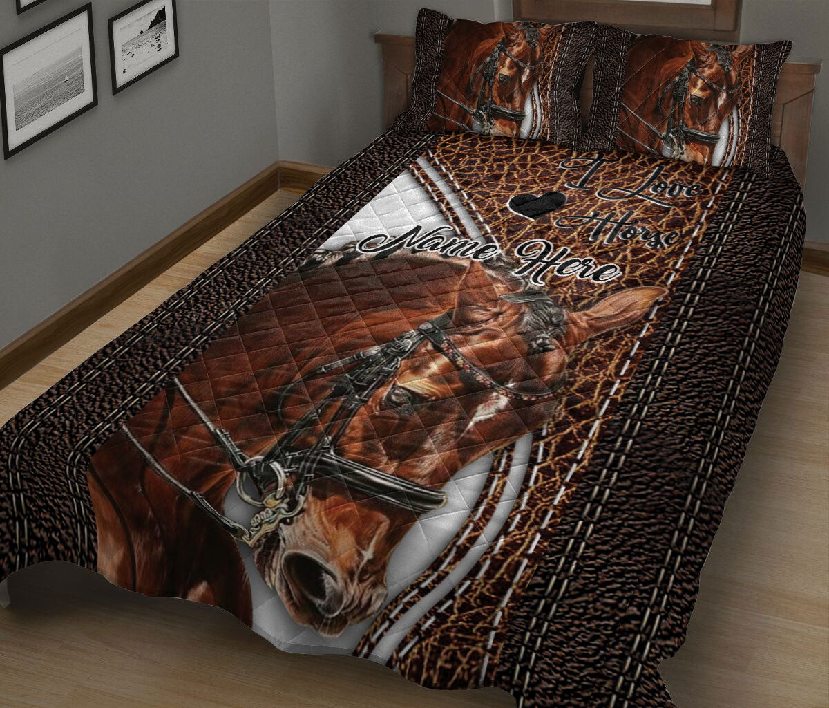 Ohaprints-Quilt-Bed-Set-Pillowcase-Brown-Horse-Gift-For-Horse-Lover-Cowboy-Cowgirl-Custom-Personalized-Name-Blanket-Bedspread-Bedding-1888-King (90'' x 100'')