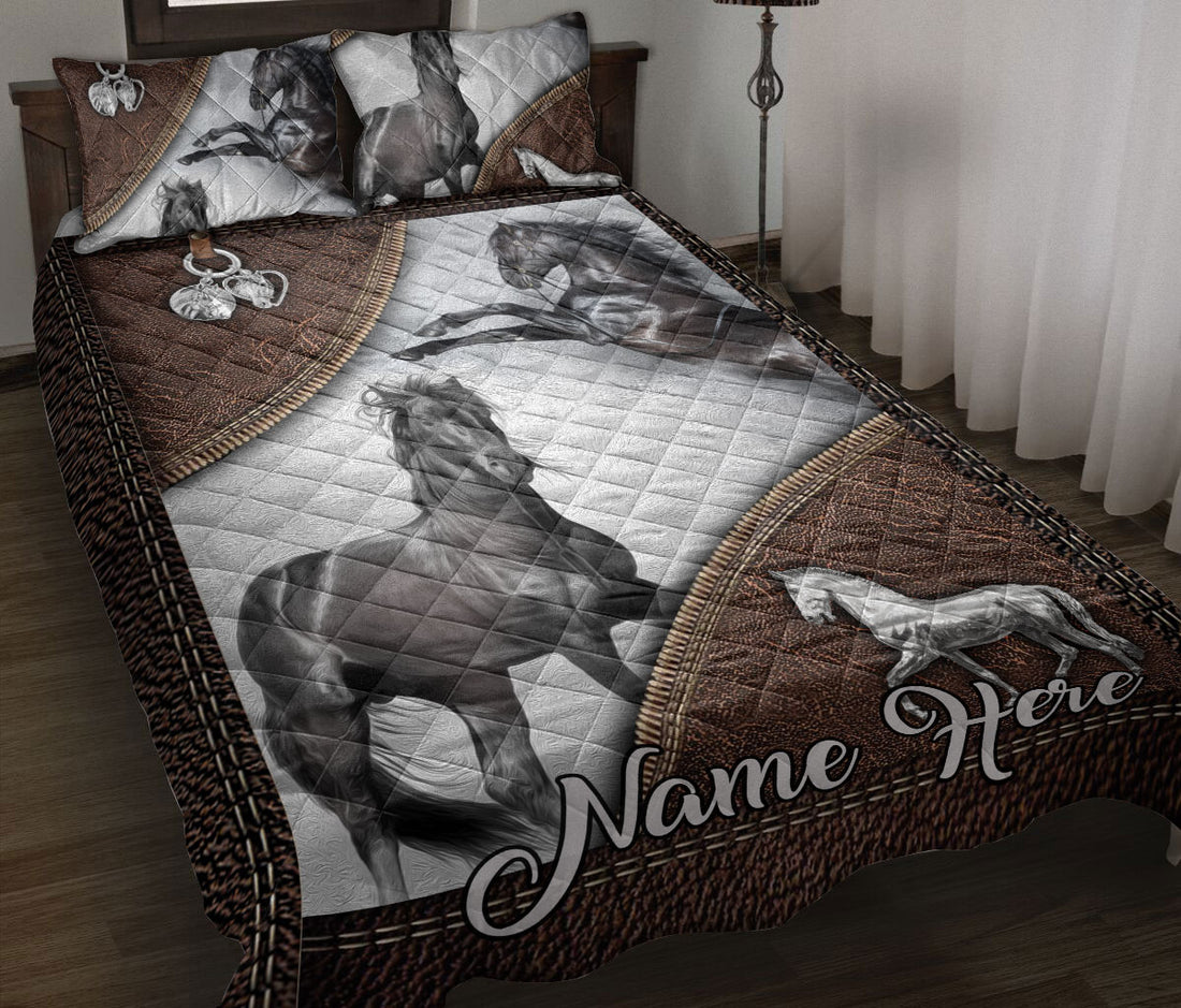 Ohaprints-Quilt-Bed-Set-Pillowcase-Brown-Horse-Gift-For-Horse-Lover-Cowboy-Cowgirl-Custom-Personalized-Name-Blanket-Bedspread-Bedding-1866-Throw (55'' x 60'')