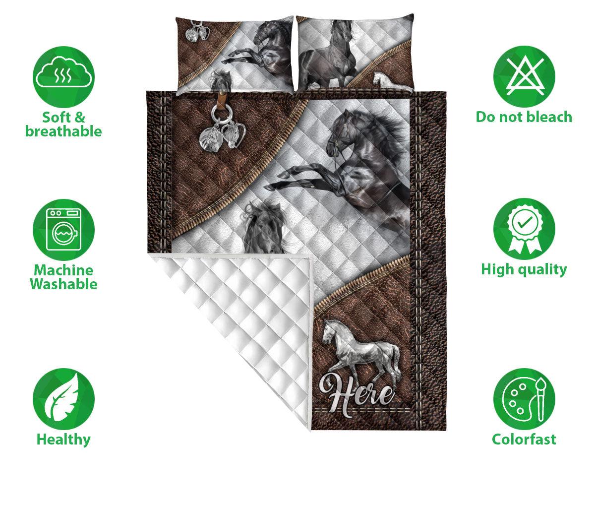 Ohaprints-Quilt-Bed-Set-Pillowcase-Brown-Horse-Gift-For-Horse-Lover-Cowboy-Cowgirl-Custom-Personalized-Name-Blanket-Bedspread-Bedding-1866-Double (70'' x 80'')