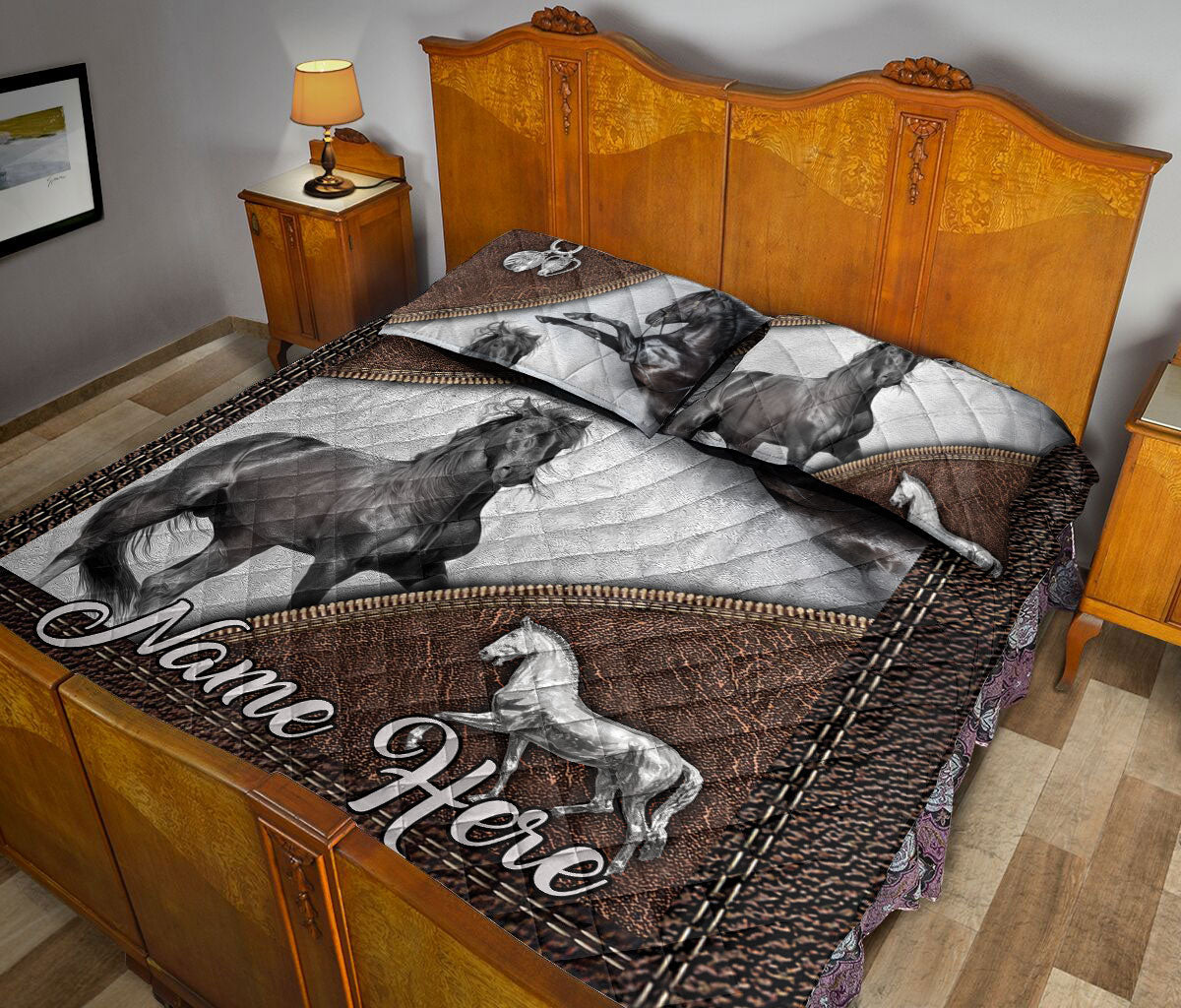 Ohaprints-Quilt-Bed-Set-Pillowcase-Brown-Horse-Gift-For-Horse-Lover-Cowboy-Cowgirl-Custom-Personalized-Name-Blanket-Bedspread-Bedding-1866-Queen (80'' x 90'')