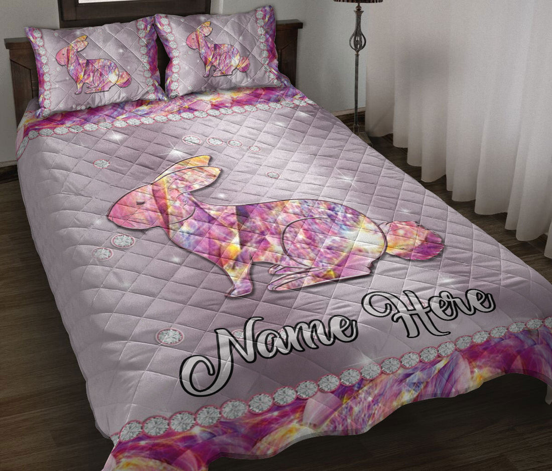 Ohaprints-Quilt-Bed-Set-Pillowcase-Cute-Pink-Rabbit-Bunny-Flower-Floral-Gift-For-Animal-Custom-Personalized-Name-Blanket-Bedspread-Bedding-1863-Throw (55'' x 60'')