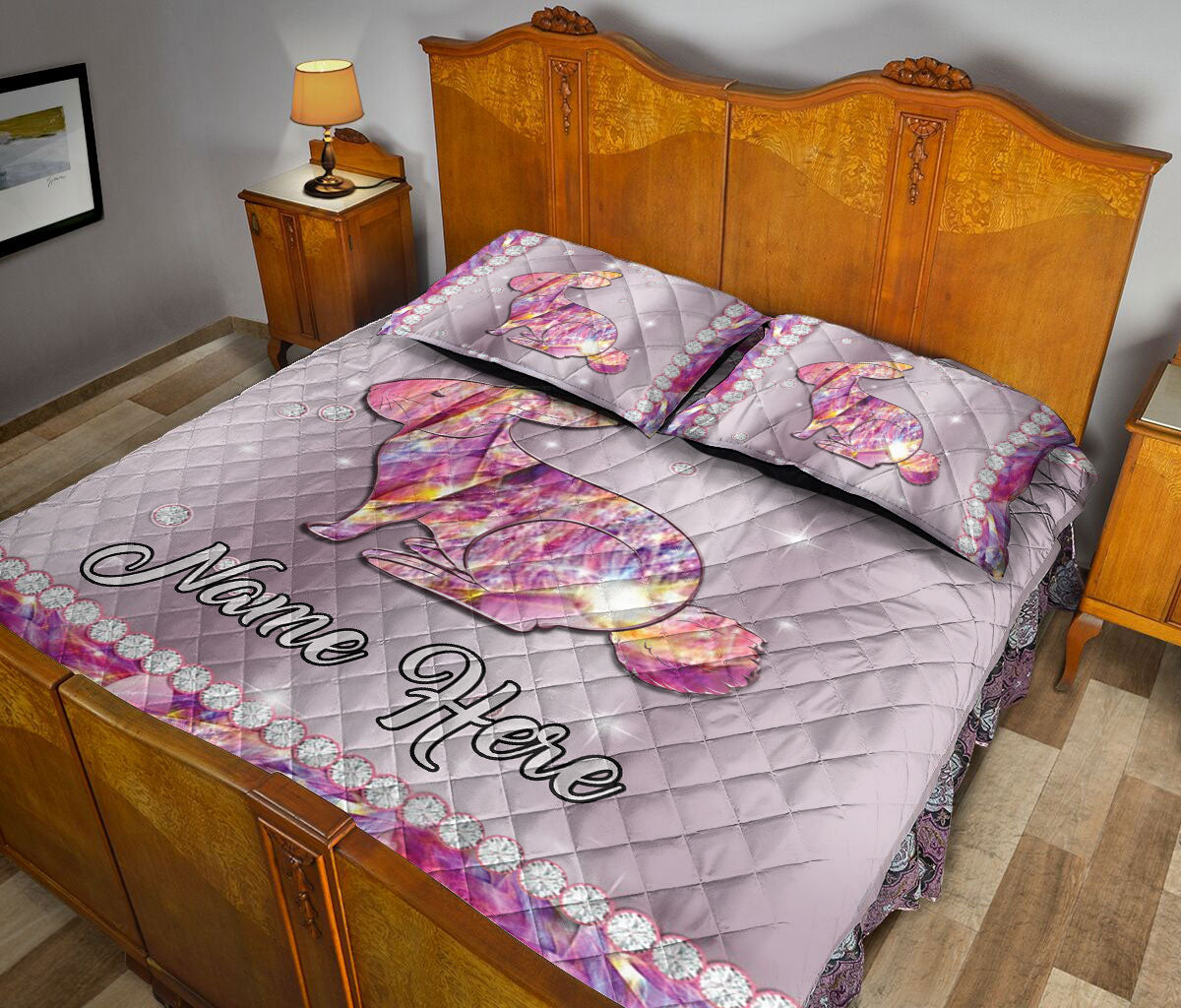 Ohaprints-Quilt-Bed-Set-Pillowcase-Cute-Pink-Rabbit-Bunny-Flower-Floral-Gift-For-Animal-Custom-Personalized-Name-Blanket-Bedspread-Bedding-1863-Queen (80'' x 90'')