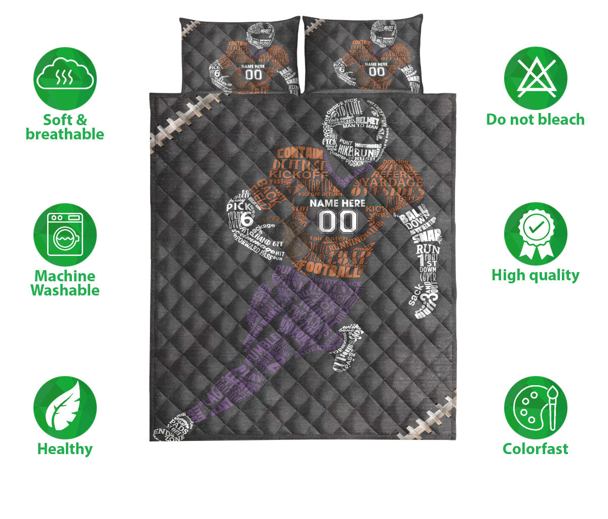 Ohaprints-Quilt-Bed-Set-Pillowcase-Football-Player-Gift-For-Sport-Lover-Grey-Custom-Personalized-Name-Number-Blanket-Bedspread-Bedding-1681-Double (70'' x 80'')