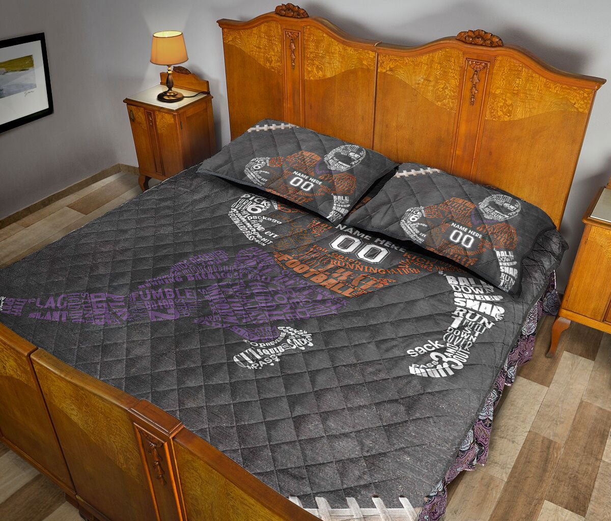 Ohaprints-Quilt-Bed-Set-Pillowcase-Football-Player-Gift-For-Sport-Lover-Grey-Custom-Personalized-Name-Number-Blanket-Bedspread-Bedding-1681-King (90'' x 100'')
