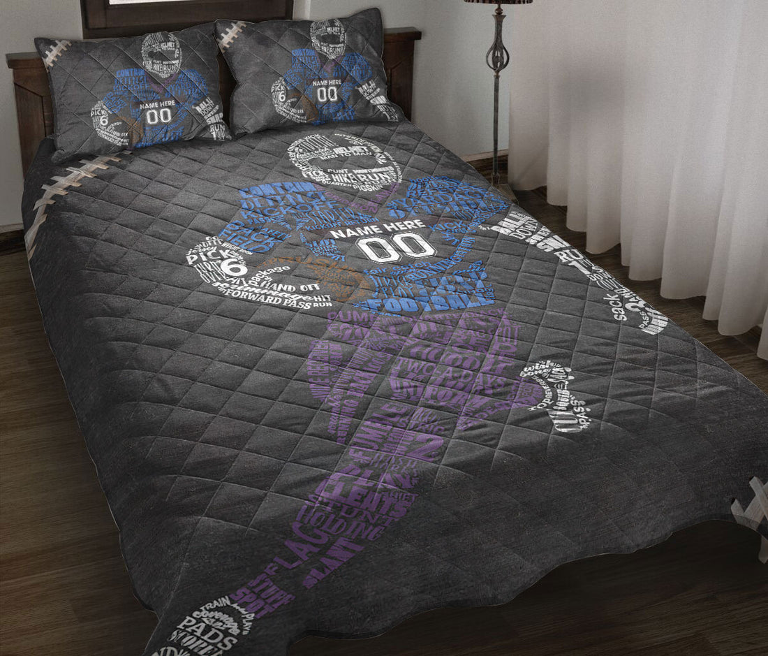 Ohaprints-Quilt-Bed-Set-Pillowcase-Football-Player-For-Sport-Lover-Blue-Grey-Custom-Personalized-Name-Number-Blanket-Bedspread-Bedding-2268-Throw (55'' x 60'')