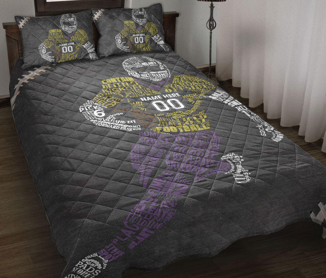 Ohaprints-Quilt-Bed-Set-Pillowcase-Football-Player-For-Sport-Lover-Yellow-Grey-Custom-Personalized-Name-Number-Blanket-Bedspread-Bedding-2861-Throw (55'' x 60'')